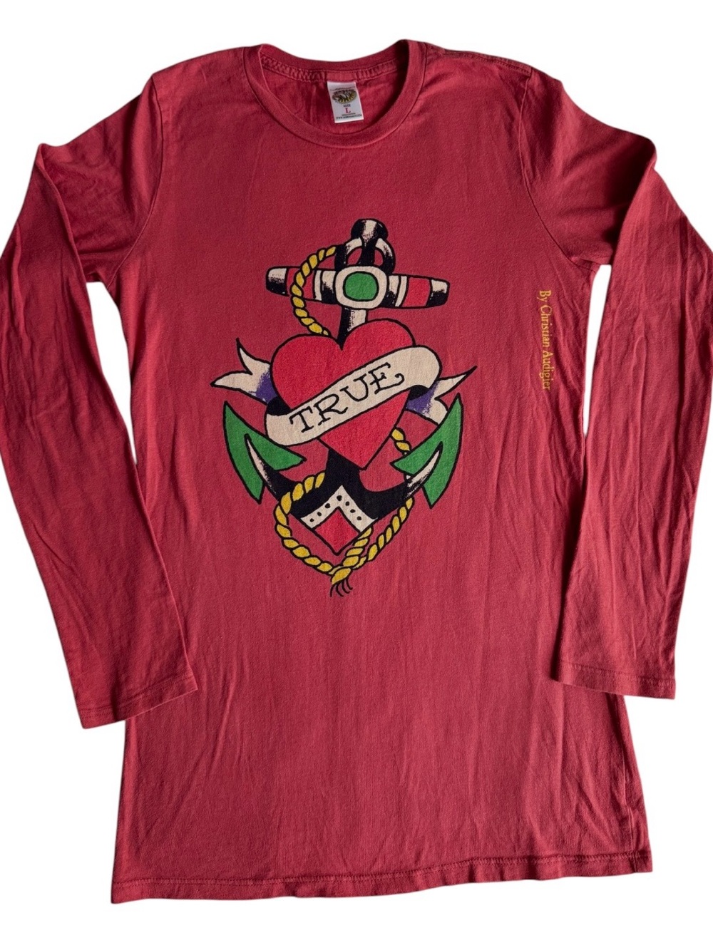 Ed Hardy Chritian Audigier Long Sleeve Top Tattoo heart anchor sword vintage L